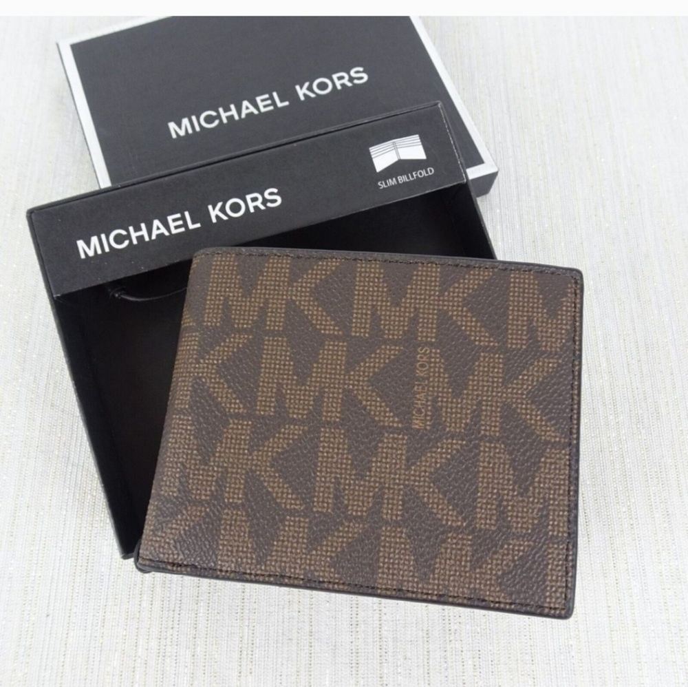 🤎▪️ MICHAEL KORS▪️Men's Wallet JET SET Slim Billfold Logo MK Brown